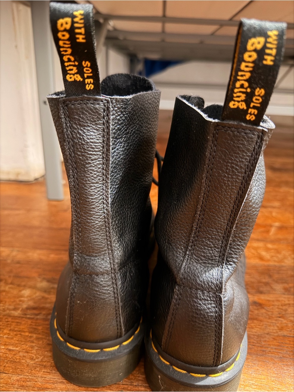 Used Dr. Martens Black Leather Lace-Up Boots with Yellow Stitching